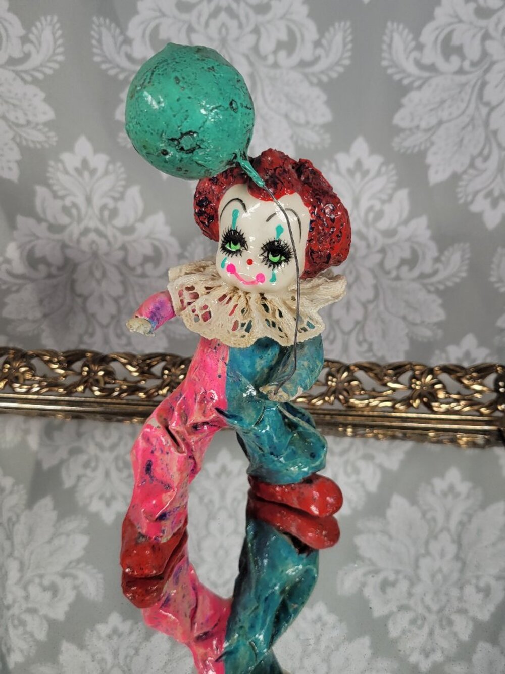 Vintage Paper Mache Clown Figurine - Creepy Kitschy Cute